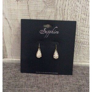 Fashion Pierced Drop Dangle Earrings Gold Tone Clear Rhinestones Womens